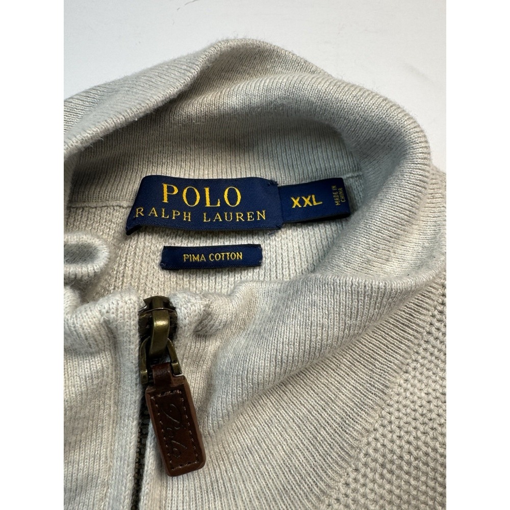Polo Ralph Lauren Quarter Zip Sweater Men's XXL Pima Cotton Oatmeal Pullover - Picture 4 of 5